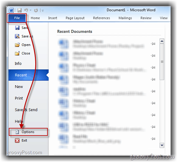 Kuidas avada Word 2010 menüü suvandid