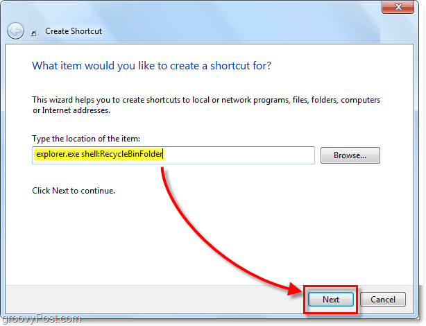 lisage prügikasti uurija shelle'i laiendus Windows 7 otseteedena