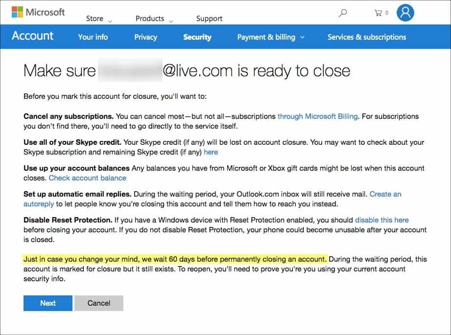 Kuidas Hotmaili, Windows Live'i ja Outlooki kontot jäädavalt kustutada