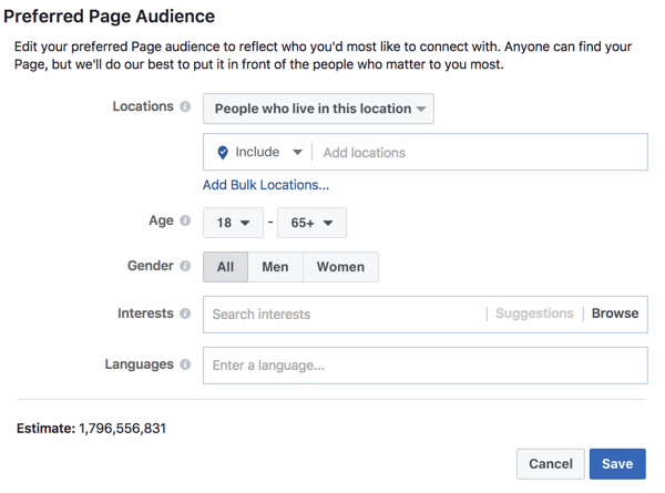 Määrake eelistatud vaatajaskond, et aidata Facebookil mõista, kelleni soovite oma postitustega jõuda.