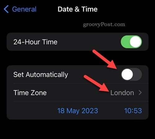 Automaatse ajavööndi keelamine iPhone'is