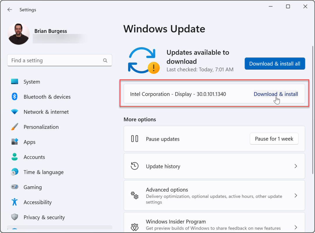 Windows Update'i draiver