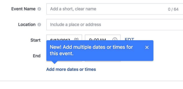 Nüüd lubab Facebook korraldajatel lisada Facebooki sündmustele mitu korda ja kuupäeva.