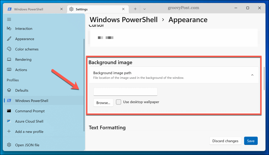 Uue tausta rakendamine Windows 11 terminalirakendusele