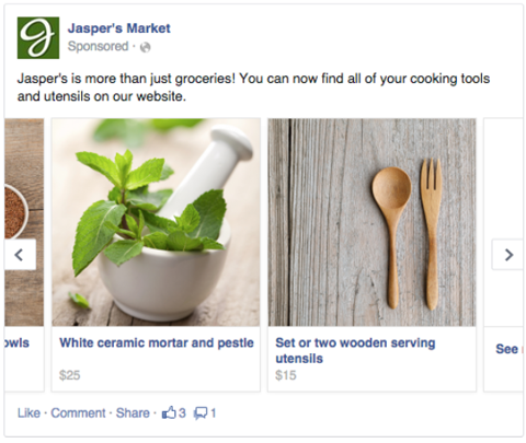 facebooki mitme toote reklaami näide
