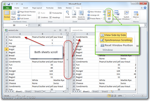 sünkroonitud kerimine koos MS Office 2010 exceliga