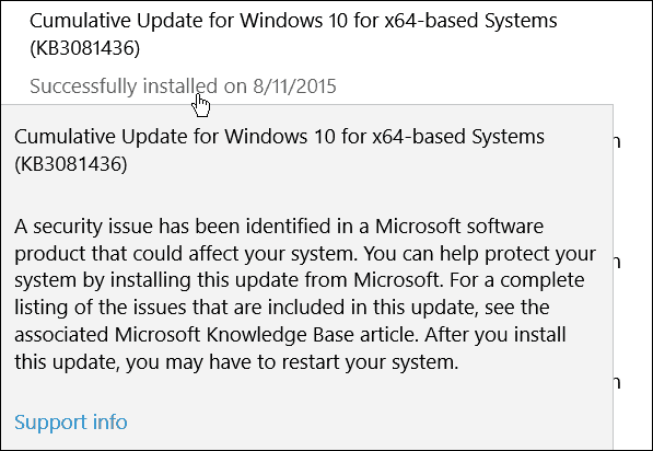 Microsofti teine ​​Windows 10 kumulatiivne värskendus (KB3081436)