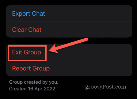 whatsapp väljub grupist