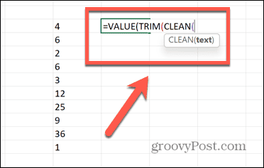 Exceli väärtus trimmi puhastusfunktsioone