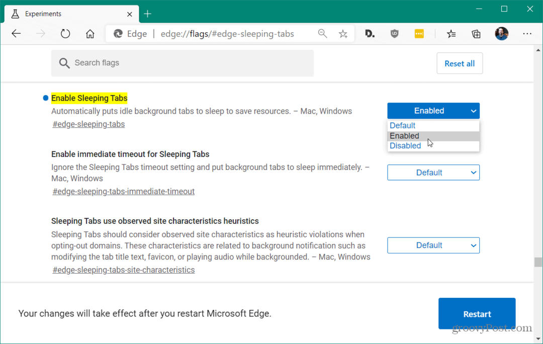 Kuidas lubada magamisvahekaarte Microsoft Edge'is