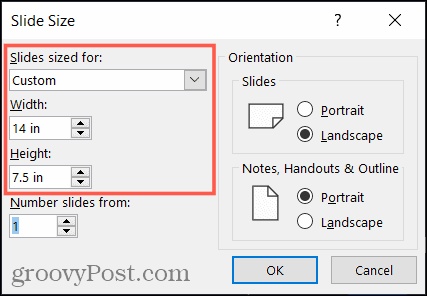 Sisestage PowerPointi kohandatud slaidi suurus