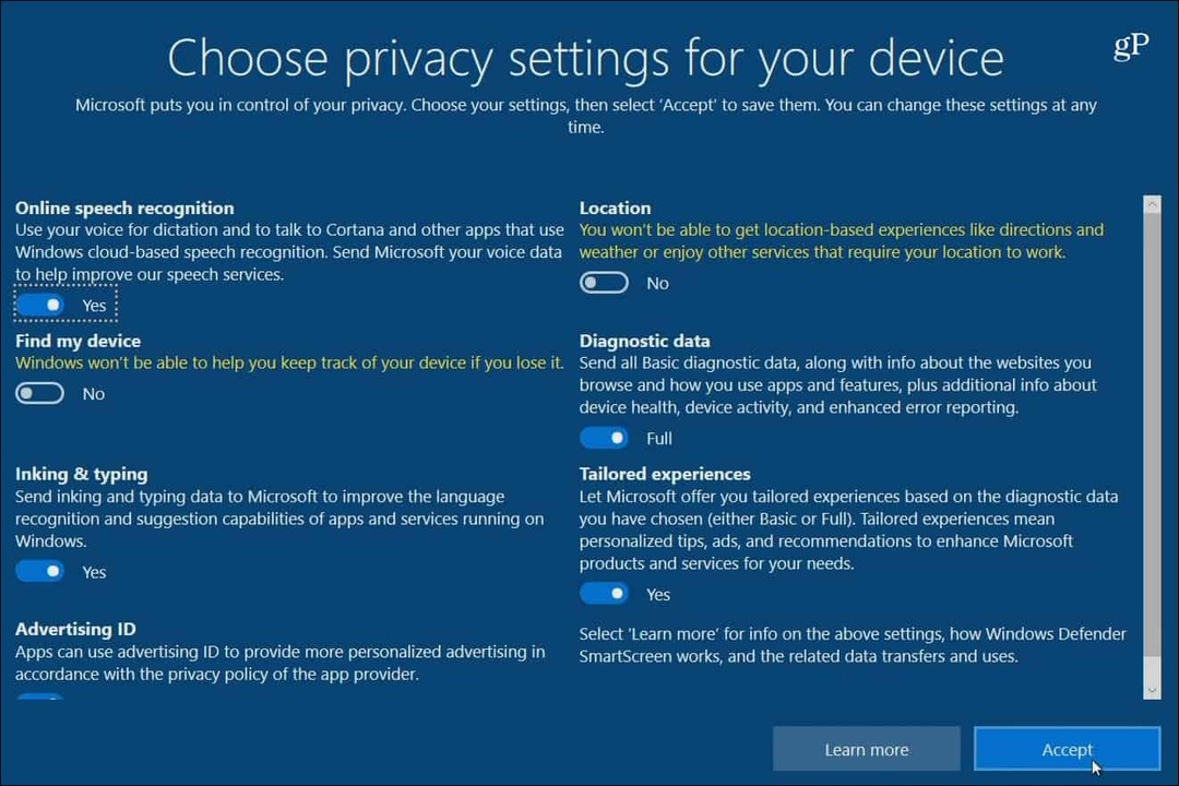 Toiminguajaloo kustutamiseks ja allalaadimiseks kasutage Microsofti privaatsuse juhtpaneeli