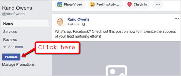 Minge oma Facebooki lehele ja klõpsake navigeerimisvahekaartide all nuppu Reklaam.