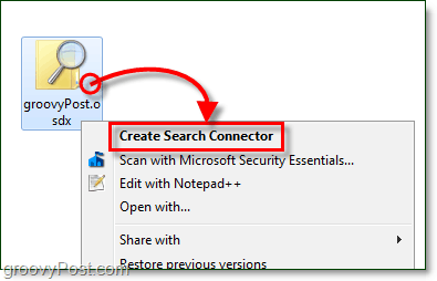 paremklõpsake töölaual ja klõpsake siis osdx-faili, mis on otsinguühendus, ja siis klõpsake nuppu Windows 7 jaoks otsingupistiku loomine