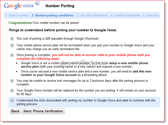 Pordi olemasolev number Google Voice'i