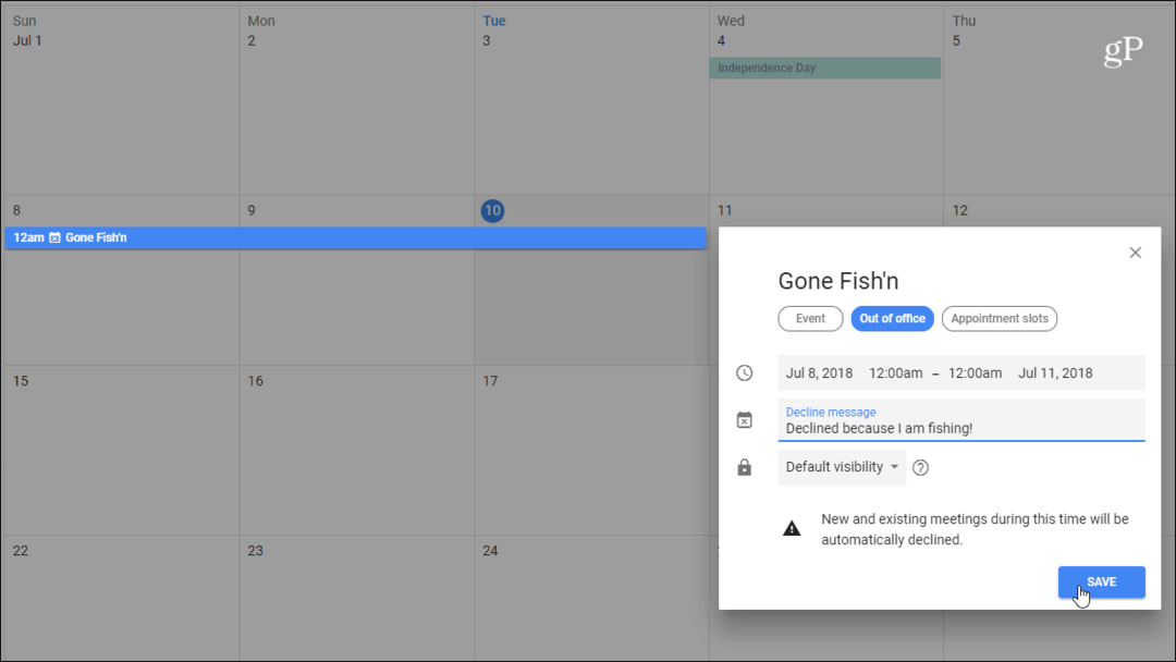 Kuidas kasutada kontorivälist režiimi koos Google'i kalendriga