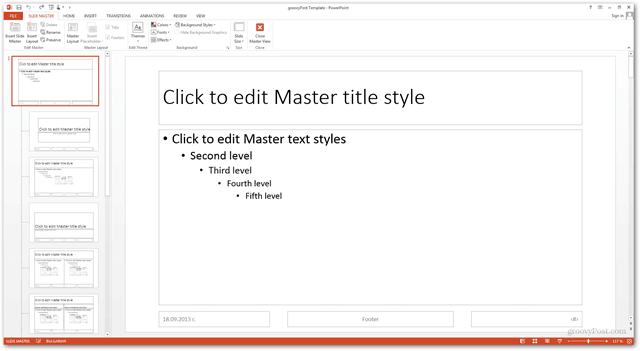 Office 2013 mall Loo loomine Kohandatud kujunduse POTX kohandamine slaidide slaidide jaoks Õpetus, kuidas libistada põhivaateid