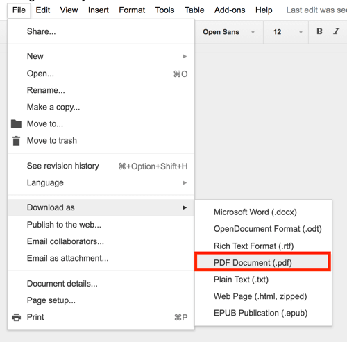Google Drive võimaldab teil eksportida mis tahes dokumendi PDF-failina.