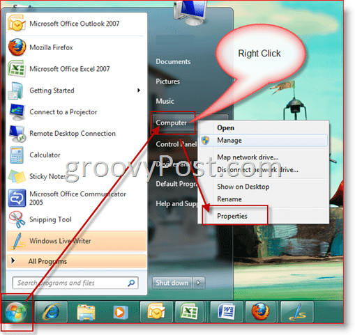 Windows 7 - avage arvuti atribuudid