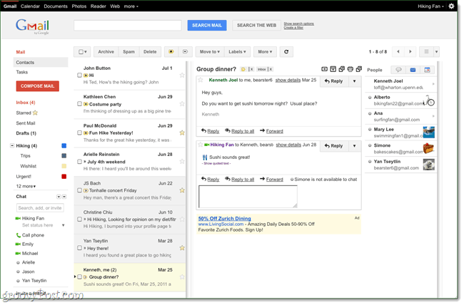 Gmail Labs: uus lugemispaan, täpselt nagu Outlook