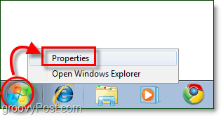 menüü Start atribuudid Windows 7-s