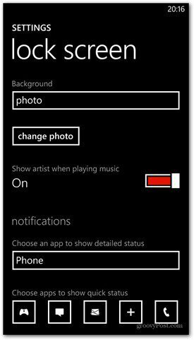 Windows Phone 8 kohandab lukustuskuva valikuid
