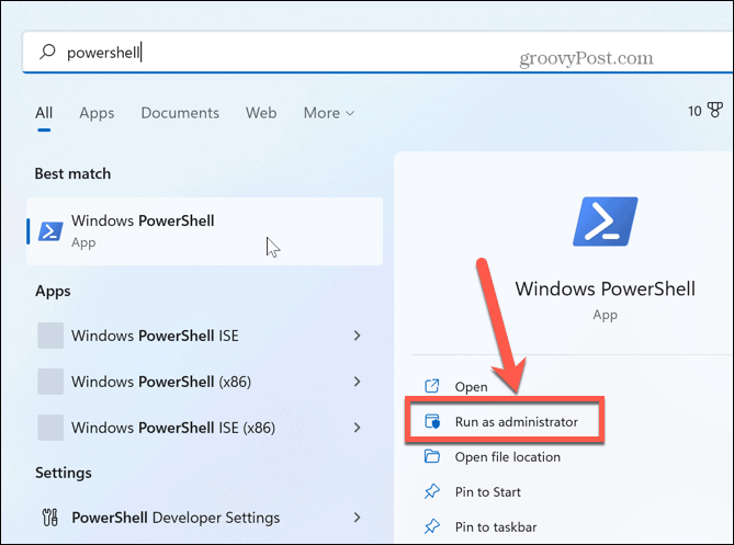 Windows 11 käivitab administraatorina powershelli