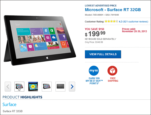 Best Buy musta reede tehing: Microsoft Surface RT 32GB 199 dollarit