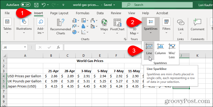 Valige Exceli sädemete tüüp
