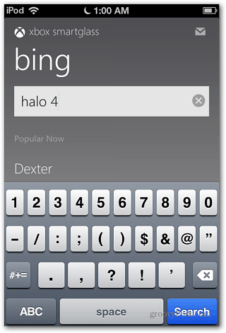 SmartGlass Bingi otsing iOS-is