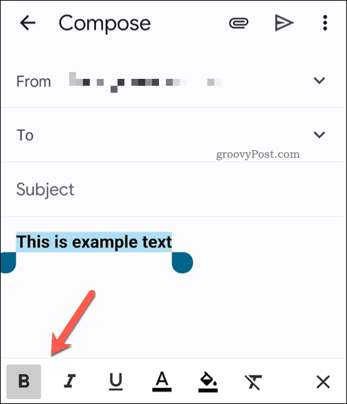 Tekstivormingu tööriistariba mobiili Gmaili rakenduses