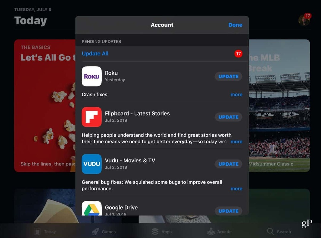Rakenduste iOS 13 rakenduste otsimine ja käsitsi värskendamine App Store'is