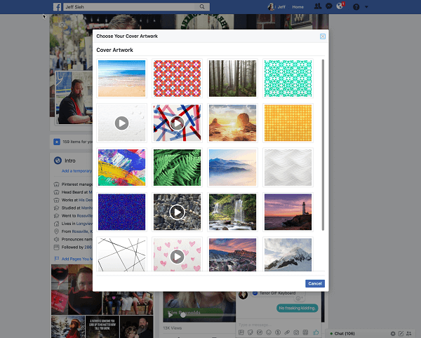 Facebook lubab kasutajatel nüüd valida Artwork'i teegist video kaanepildi jaoks. 