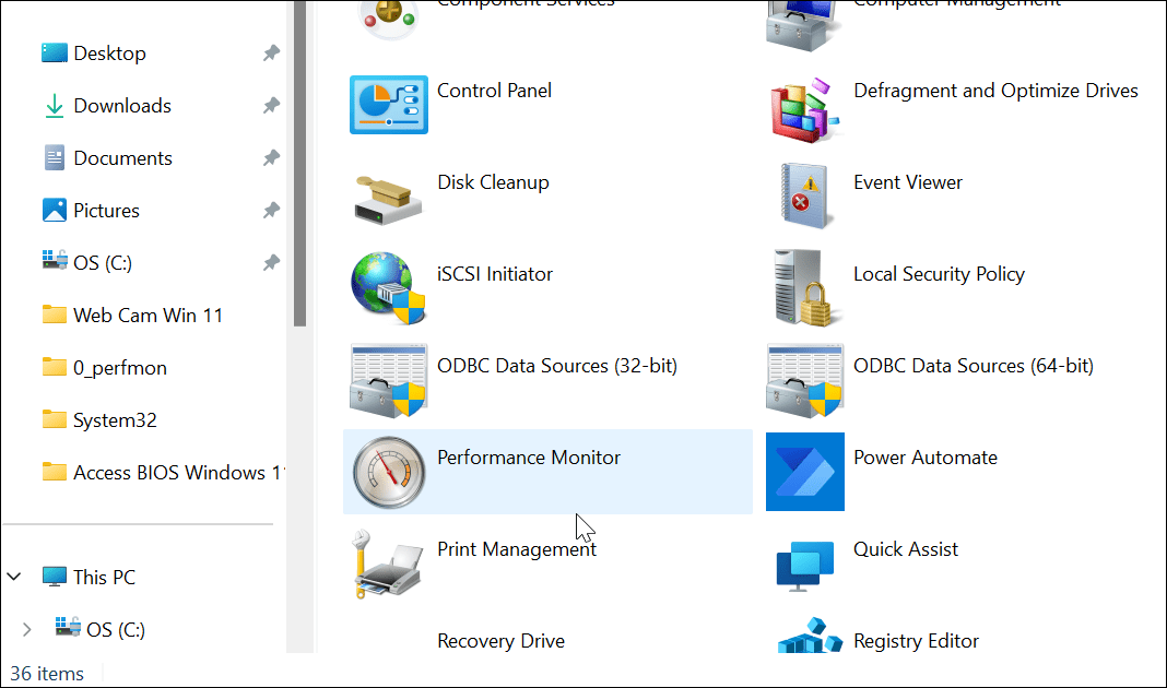 Jõudlusmonitor opsüsteemis Windows 11