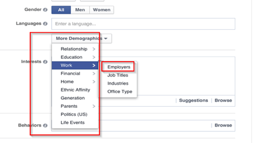 facebooki reklaami töökoha sihtimise valikud