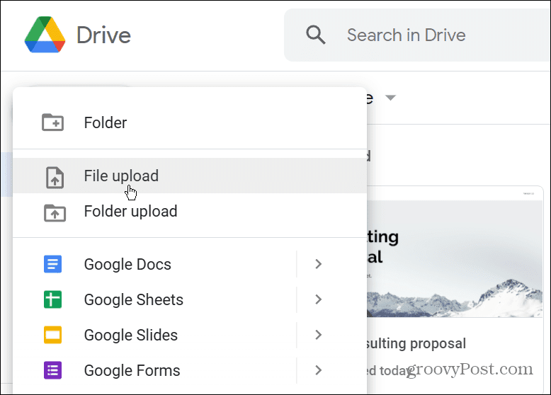 Google Drive'i faili üleslaadimine