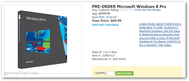 Osta Amazonist 40 dollari eest Windows 8 Pro (DVD-ROM, 69,99 dollarit ja 30 dollarit Amazoni krediit)