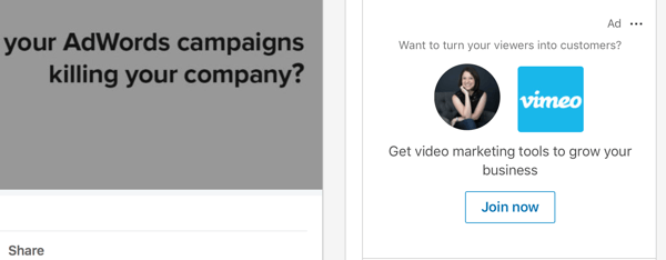 LinkedIni dünaamilise sisu reklaami näidis.