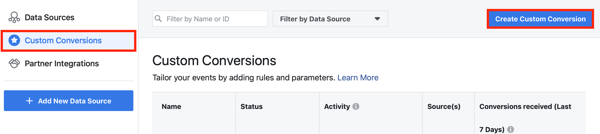 Kasutage oma Facebooki piksli jaoks kohandatud konversioonide seadistamiseks Facebooki sündmuse seadistustööriista 10. toimingu menüüvalikut 
