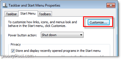 kohandage Windows 7 menüüd Start