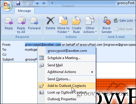 Lisage kontaktidesse Outlook 2007