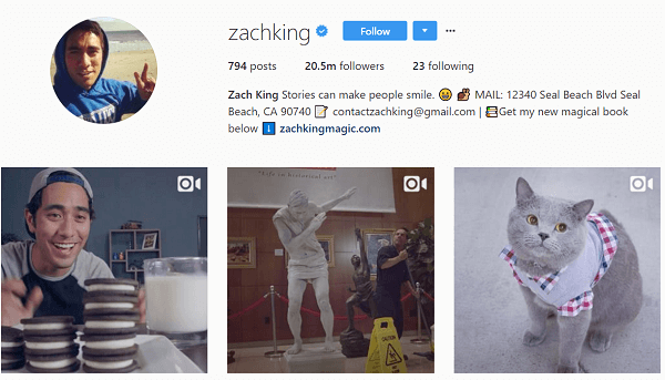 Ehkki ta kasutas Instagrami oma Vinesi uuesti postitamiseks, hakkas Zach peagi looma Instagrami originaalsisu.