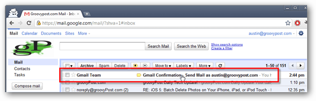 gmaili postkast - kinnitusmeil