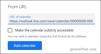 Outlooki kalendri lisamine Google'i kalendrisse URL-i järgi