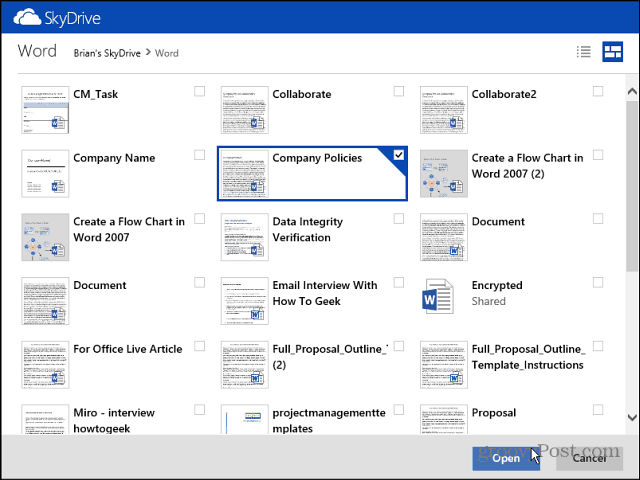 SkyDrive'i failide jagamine rakenduses Outlook.com