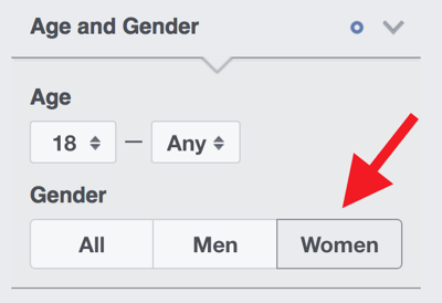 Kui teie vaatajaskond on peaaegu täielikult naised, tehke valik Vanus ja sugu.