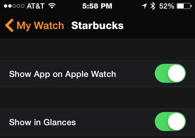 Starbucksi rakendus - Apple Watch
