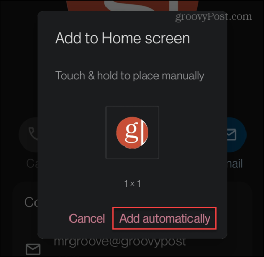 lisage kontakt automaatselt Androidi avakuvale