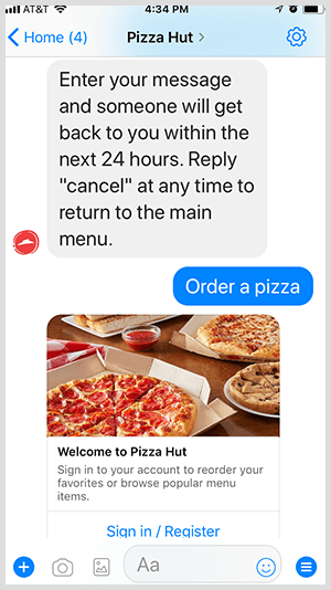 Pizza Hut automatiseerib pitsa tellimist Messengeri botti kaudu.
