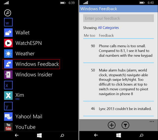 Saatke tagasisidet operatsioonisüsteemi Windows 10 telefonide kohta lihtsal viisil